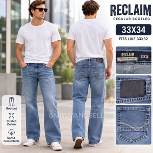 Reclaim Regular Bootleg Mens Jeans 33x34 Blue Stretch Denim FRL247 Fits 33x32